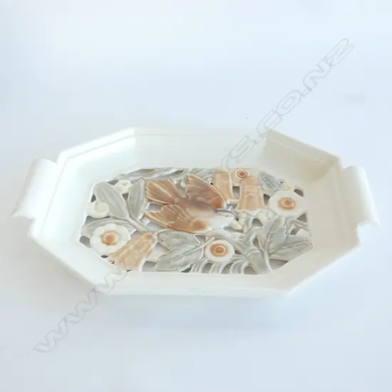 A Poole octagonal pierced dish with handles